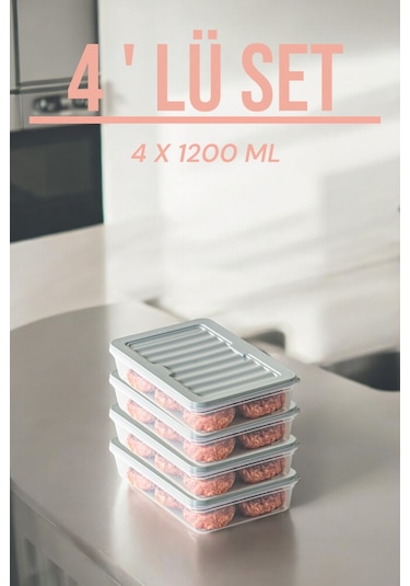 Ny Home 4'lü Set 1200 Ml Freshbox Mikrodalga Ve Difrize Uygun Saklama Kabı Gri