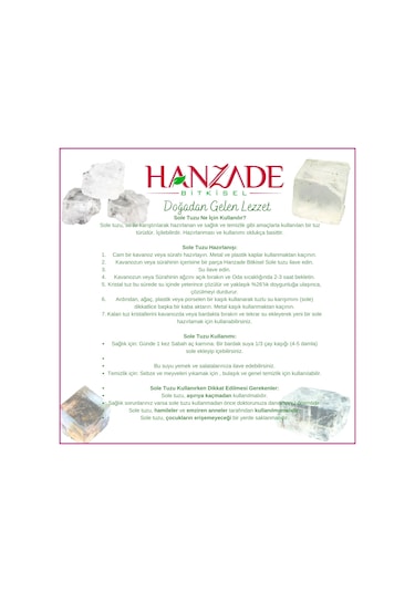 Hanzade Bitkisel Halit Tuz Sole Tuzu Şeffaf Berrak 500 G