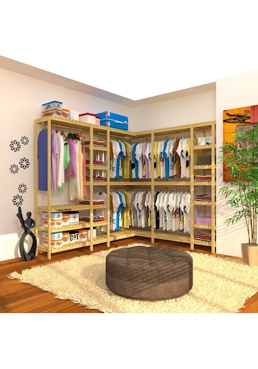 Nove Longo Köşe Için Tasarlanmış Açık Ahşap Gardırop