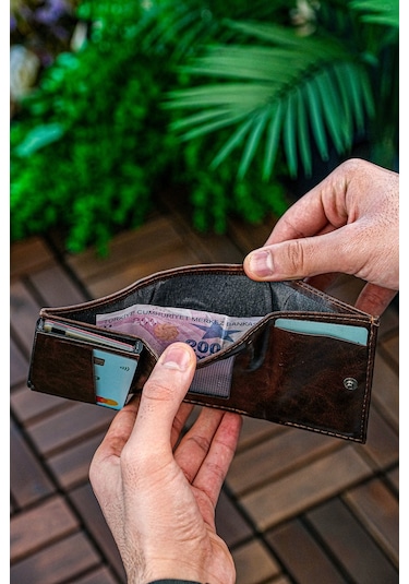 Brahma Model Unisex Vegan Deri Mekanizmalı Vegan Deri Rfıd Cüzdan Kartlık Portföy Crazy Kahve Siyah