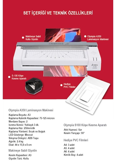 Olympia A350 Combo A3 Laminasyon Makinesi + 15 PVC Filmi