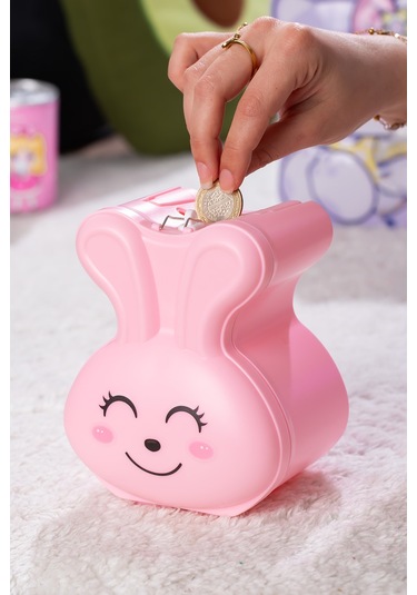 Porsima 041 Pvc Anahtarlı Kilitli Gülenyüz Kumbara Pembe 12,5x15,5cm