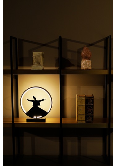 Semazen Figürlü Metal Led Masa Lambası Tasavvuf Temalı Dekoratif Aydınlatma Sufi Işıklı Lamba Mevlana