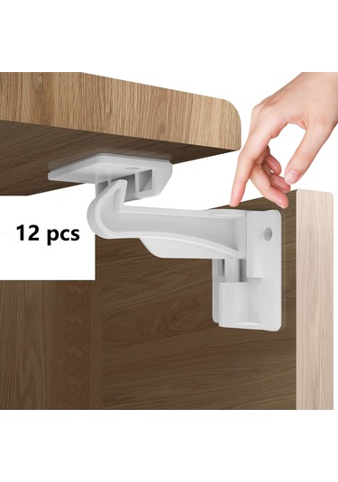 Hangfox 12 Adet Bebek Güven Kilitleri, Gizli Tasarım Çekmece Dolap Kilitleri, Geniş Yapıştırıcı Alanı İle Çocuk Koruma Aleti Beyaz