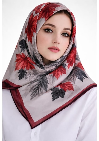 Mono Scarfs Soft Pamuk Eşarp-90 X 90 -06109 Beyaz-bordo