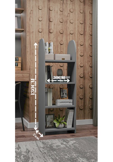 Oval Kitaplık,saksılık,çiçeklik,130 Cm,portatif Minifix Kurulum Antrasit
