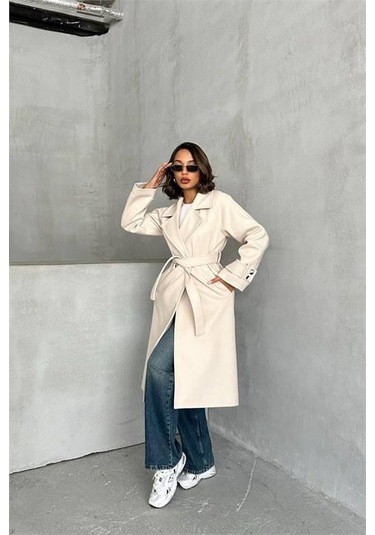 Dip Moda Kadın Astarlı Bej İthal Kaşe Kaban Dpnbg048 Bej