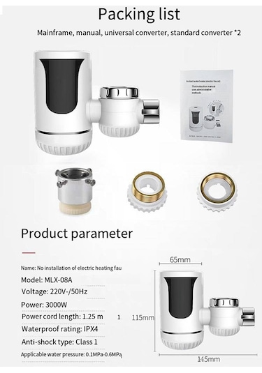 Xurunkeji Kolay Kurulum Hızlı Isıtma Karıştırma Musluğu Anında Elektrikli Su Isıtıcı Musluk Isıtıcı Dijital Ekranlı Ab Fişi Beyaz