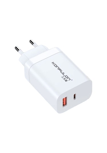 C99q 65w Pd Destekli Type-c Ve Usb Çift Çıkışlı Hızlı Şarj Adaptörü - Beyaz