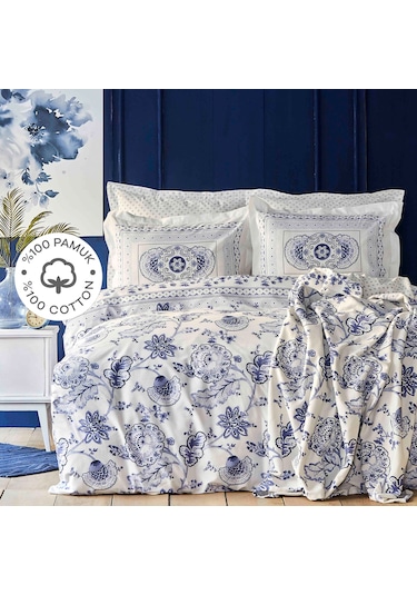 Karaca Home Amar Mavi %100 Pamuk Çift Kişilik Nevresim Takımı