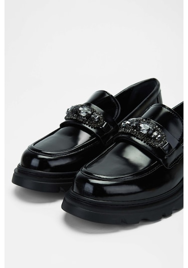 Tamer Tanca Kadın Vegan Siyah Açma Loafer Ayakkabı 817 2399 Bn Ayk Sk23/24 Sıyah Acma Siyah