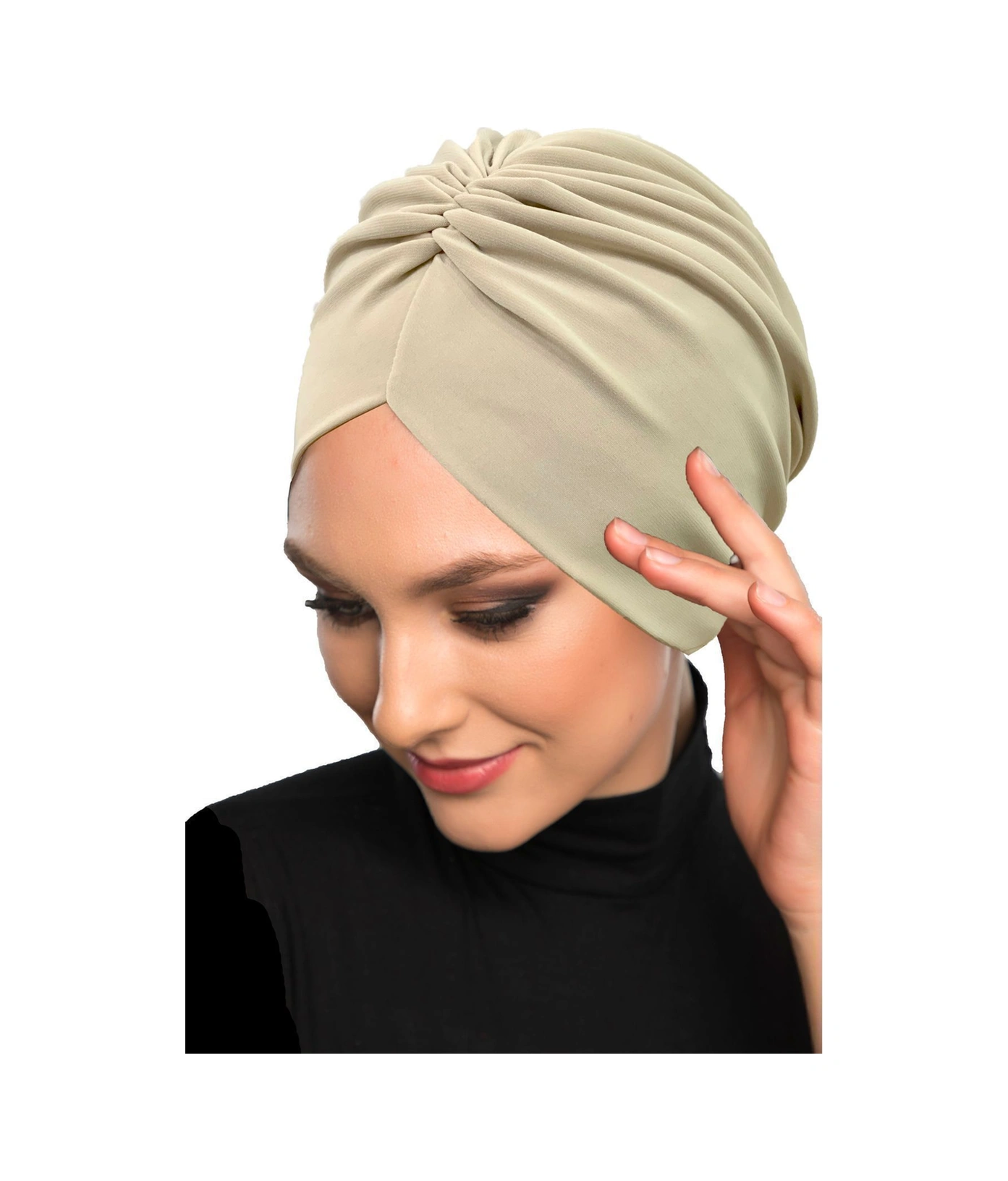 Büzme Çift Taraflı Bej Hazır Türban Tesettür Havuz Bonesi Bej