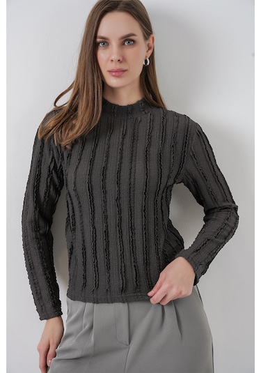 Kadın Dokulu Esnek Örme Bluz 975 - Antrasit Antrasit