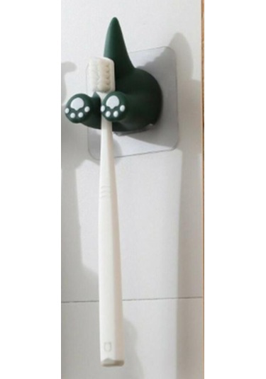 Pazly-komik Diş Fırçası Tutucu - Karikatür Hayvan Tasarım, Yapışkanlı, Diş Macunu İçin Yeşil