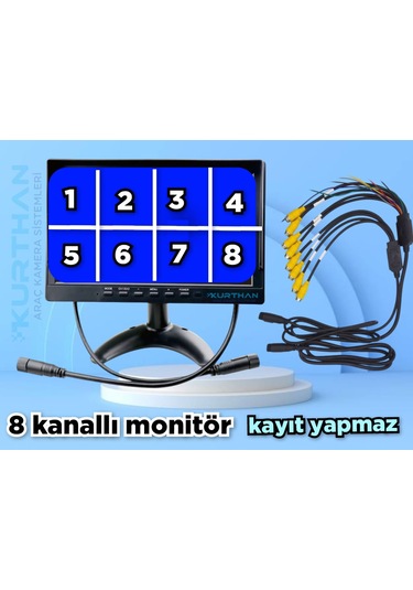 8 Kanallı Hybrid Monitör Kamerasız - 12 24 Volt - Kayıt Yapmaz