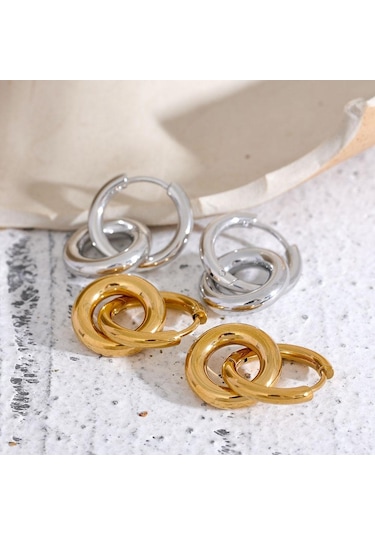 Gümüş Eetit Paslanmaz Çelik Yuvarlak Hollow Damla Halka Küpe Charm Metal 18k Pvd Kaplama Su Geçirmez Yüksek Kalite Günlük Takı 2023 Hediye Gümüş