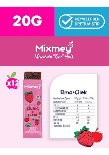 Mixmey Çilek Böğürtlen Karma Meyve Barı 24 Adet | Sağlıklı Atıştırmalıklar Vegan, Glutensiz 20gr X 24 Adet