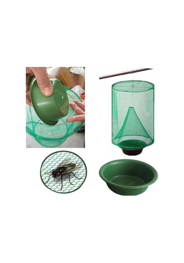 Xiyyadms Demir Tel Ve Gazlı Malzeme Yeşil Sinek Tutma Kafesi, Yem Tablası İle 1 Adet