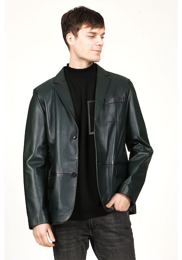 Dericlub E2246 Gerçek Deri Erkek Blazer Ceket-Yeşil
