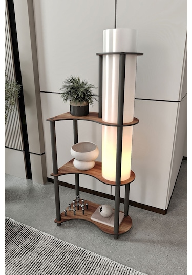 Ravilo Estilo Dor Dekoratif Raflı Lambader Ceviz Ceviz