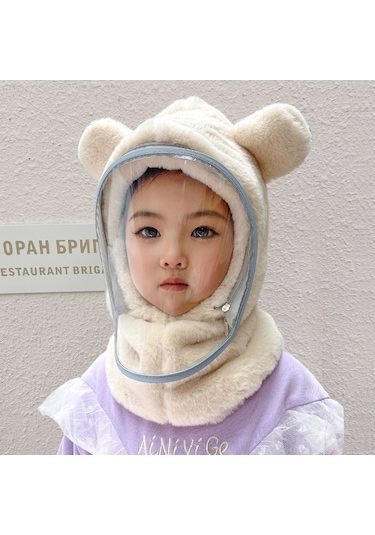 Ikkb Çocuk Hedge Rüzgar Geçirmez Maske Yaka Peluş Kulaklık Kayısı Açık Bej