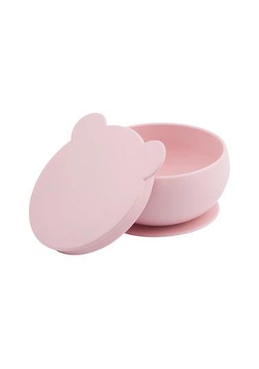 Oioi Silikon Vakum Tabanlı Kapaklı Kase Pembe