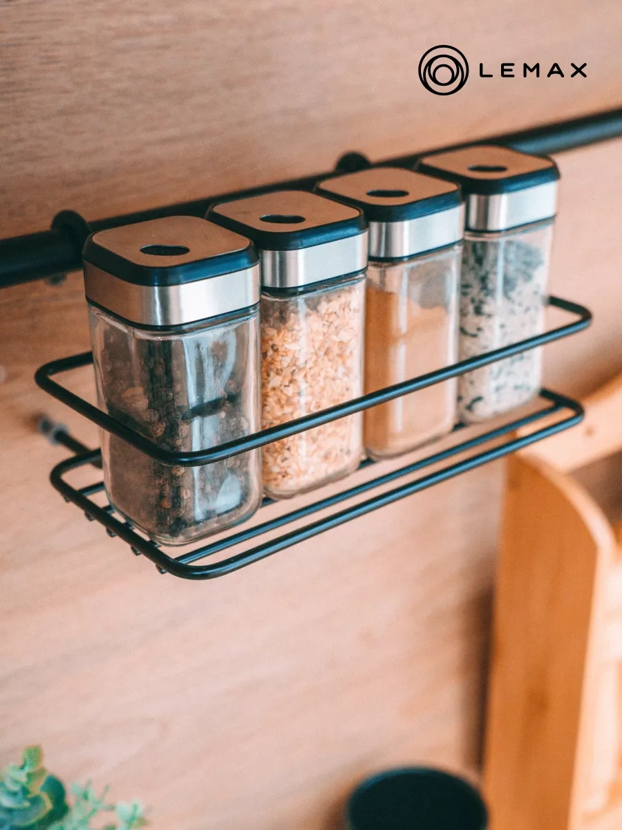 Lemax Mutfak İçin Raylı Raf, Siyah Mat, 20x15x10 Cm 164092545 Siyah