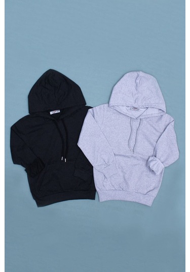 Fyk Kids 2'li Sweatshirt Kangur Cepli, Erkek Sweatshirt Füme - Gri