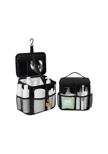 Tenfowee Siyah Pvc Ağ + Oxford Kumaş Banyo Organizer Sepeti - Hızlı Kuruyan, Taşınabilir, Spor Salonu Ve Seyahat İçin - 48x27x18cm 2501 Siyah