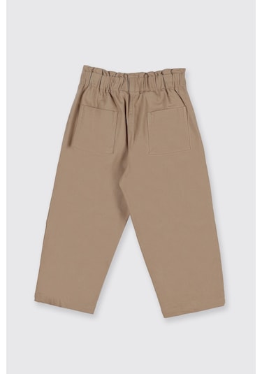 Panço Kız Çocuk Beli Lastikli Pantolon Bej