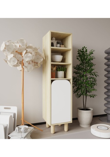 Parma 1 Kapaklı Mutfak Dolap, Kahve Köşesi, Çok Amaçlı Dolap Safir Meşe-beyaz