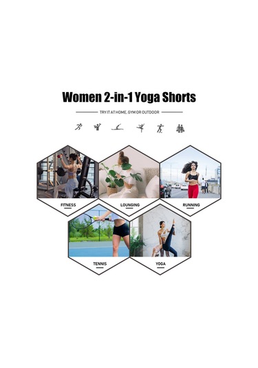 Kosona Kadın Spor Şortu, Yüksek Bel, İki Katlı Tasarım, Esnek & Hızlı Kuruyan, Fitness-jim-yoga, Mavi, Asya Beden 3xl Yjdk01-8