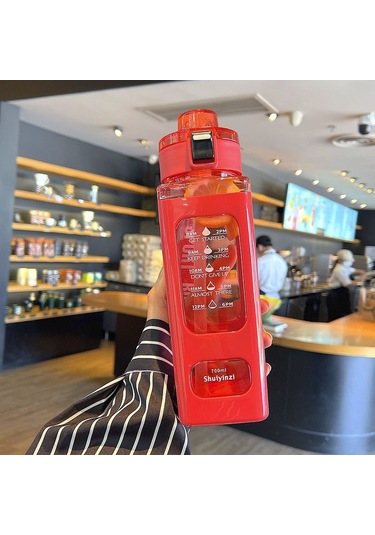 Pp Malzeme Tasarım Model Düşmeye Kırılmaya Dayanıklı Taşınabilir Pipetli Bardak Suluk 1 Litre Kırmızı