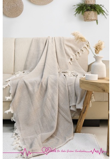 Klasik Pamuklu Koltuk Örtüsü 180x210cm Balık Sırtı Desen Koltuk Örtüsü Bej