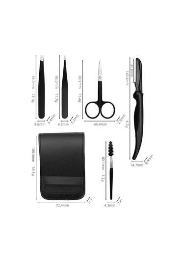 Valkyrie Deri Çantalı Kaş Usturalı Cımbız Seti Siyah 5'li