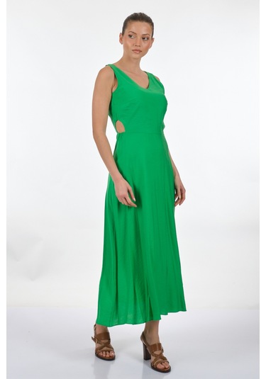 Unique Mode V Yaka Yeşil Kadın Elbise Us233014 001