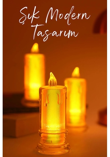 3 Adet Led Mum Simli Tipi Pil Dahil Dumansız Alev Ledli Yapay Dekoratif Mum Işığı Büyük Pt423 ŞEFFAF