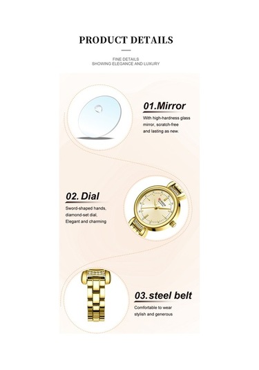 Yingfu Curren 9098 Kadın Kol Saati - Paslanmaz Çelik Beyaz Kadranlı Moda Saat Altın/ Altın