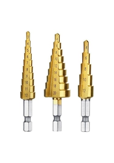 Ccgloball 3-12mm/4-12mm/4-20mm Hss Düz Yuvası Adım Matkap Ucu Titanyum Kaplamalı Ahşap Metal Delik Çekirdek Konik Matkap Aracı Seti
