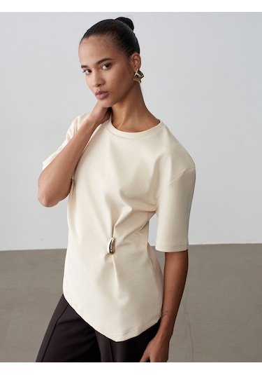 Dilvin 32445 Aksesuar Detaylı Basic T-shirt-taş Taş