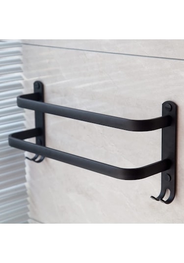 Pazly 16 Çift Havluluk, Pratik Hooks İle Banyo Mat Siyah Paslanmaz Çelik Havlu Rafı, Toz Geçirmez Banyo Aksesuarları Siyah Siyah
