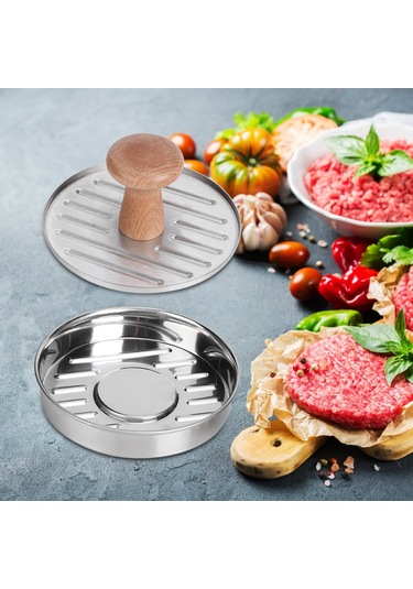 Konesam 304 Paslanmaz Çelik Hamburger Presi - Anti Yapışkan, Ergonomik Kolu İle Tam Dışar Hamburger Pişirme Aleti Diğer
