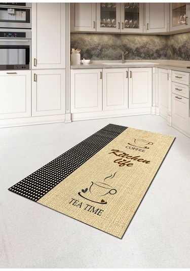 Kitchen Life Yazılı Kaymaz, Dökülmez Deri Taban Mutfak Halısı
