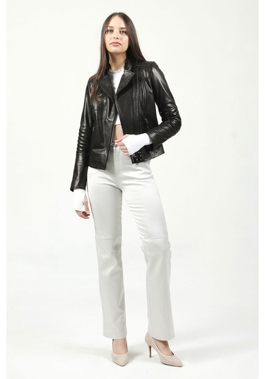 Dericlub Kasuka Jumbo Gerçek Deri Kadın Mont Siyah