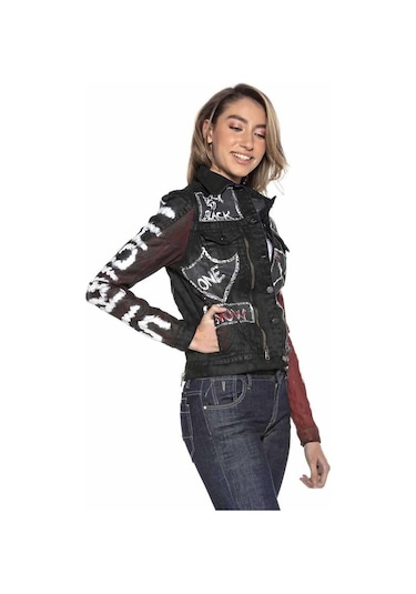 Wj172 Kadın Back To Black Baskılı Kot Ceket Black