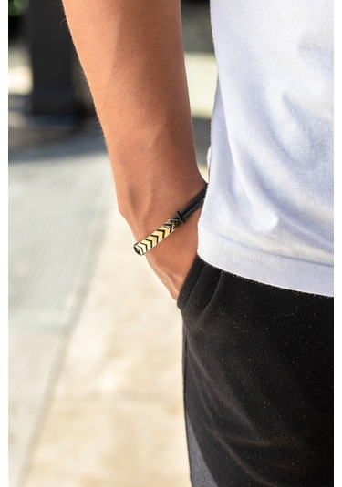Cenova Kuyumculuk 14 Ayar Altın Çelik Siyah Erkek Bileklik Siyah