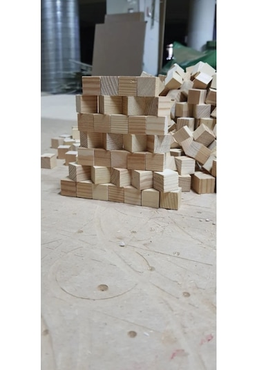 3 3 3 Cm Masif Ahşap Çam Küp Bloklar 32 Adet
