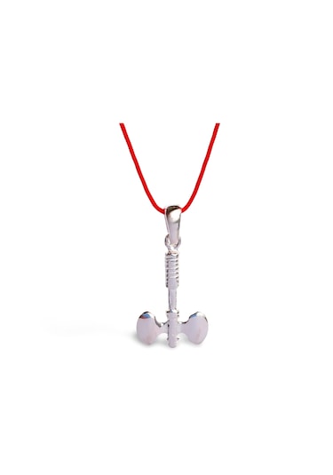 925 Ayar Gümüş Kırmızı İp Viking Balta Tasarım Kadın Choker Kolye 2 Gümüş