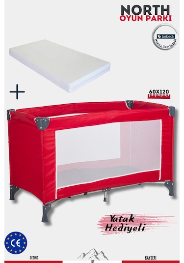 North Kırmızı Oyun Parkı 60x120cm Yatak Hediyeli
