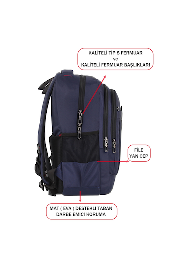 Dada 01 Lacivert Laptop Sırt Çantası 15,6 İnç Usb Type-c Şarj Aparatı Darbe Emici Koruma